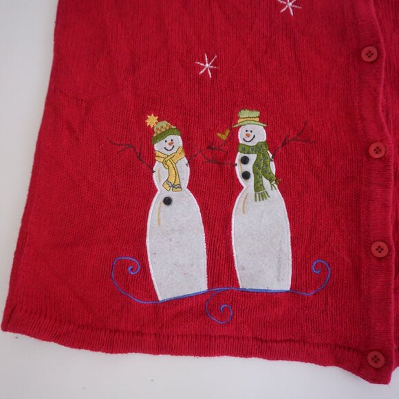 Vintage Breckenridge Red Snowflake Snowman Embroidered Holiday Vest Christmas L - Picture 5 of 7